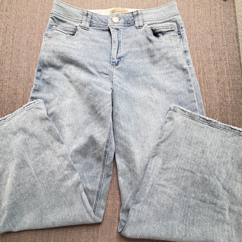 Democracy Ab Technology High Rise Wide Leg Light Wash Raw Hem Jeans 14